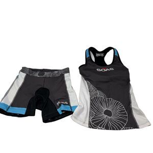 SOAS Women's Triathlon Cycling Tank Top Jersey Shorts Set Suit Small Black S